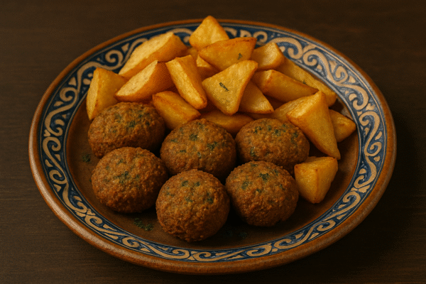 Plato de falafel con patatas