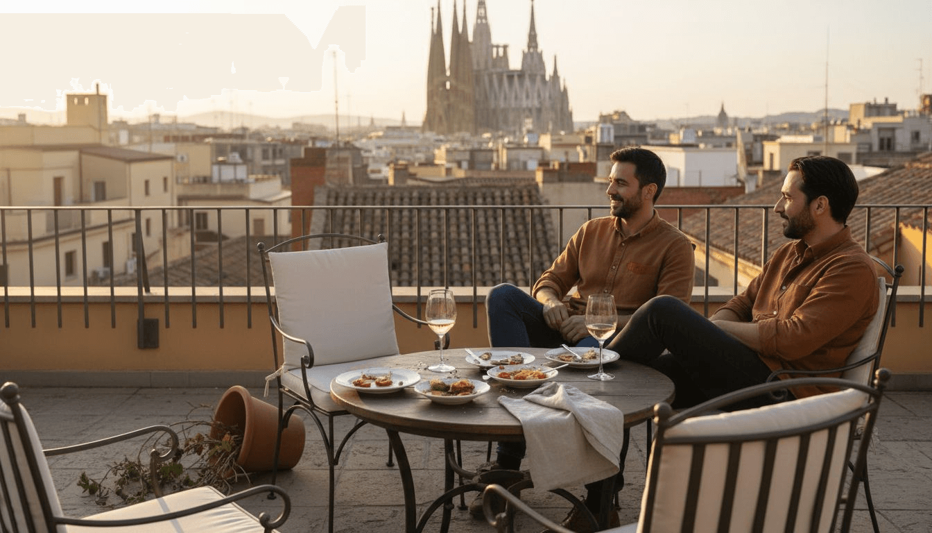 Tarde de amigos disfrutando de las vistas en una azotea de Barcelona