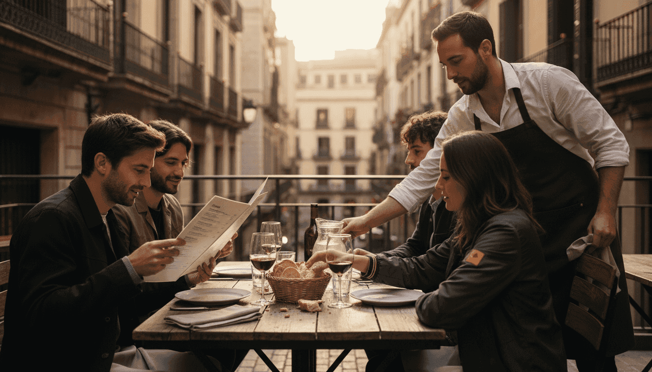 Cena distendida entre amigos en un restaurante de Barcelona
