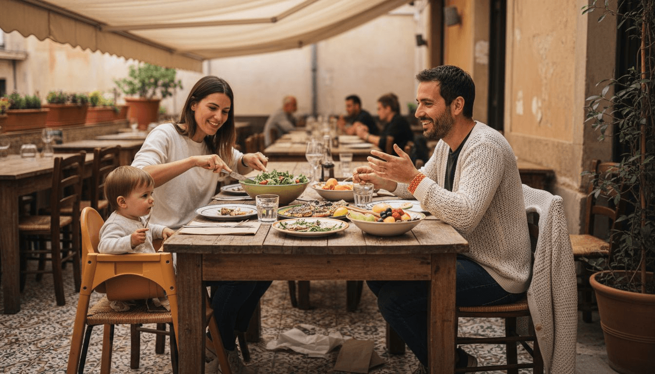 Una familia comparte una comida saludable al estilo mediterráneo
