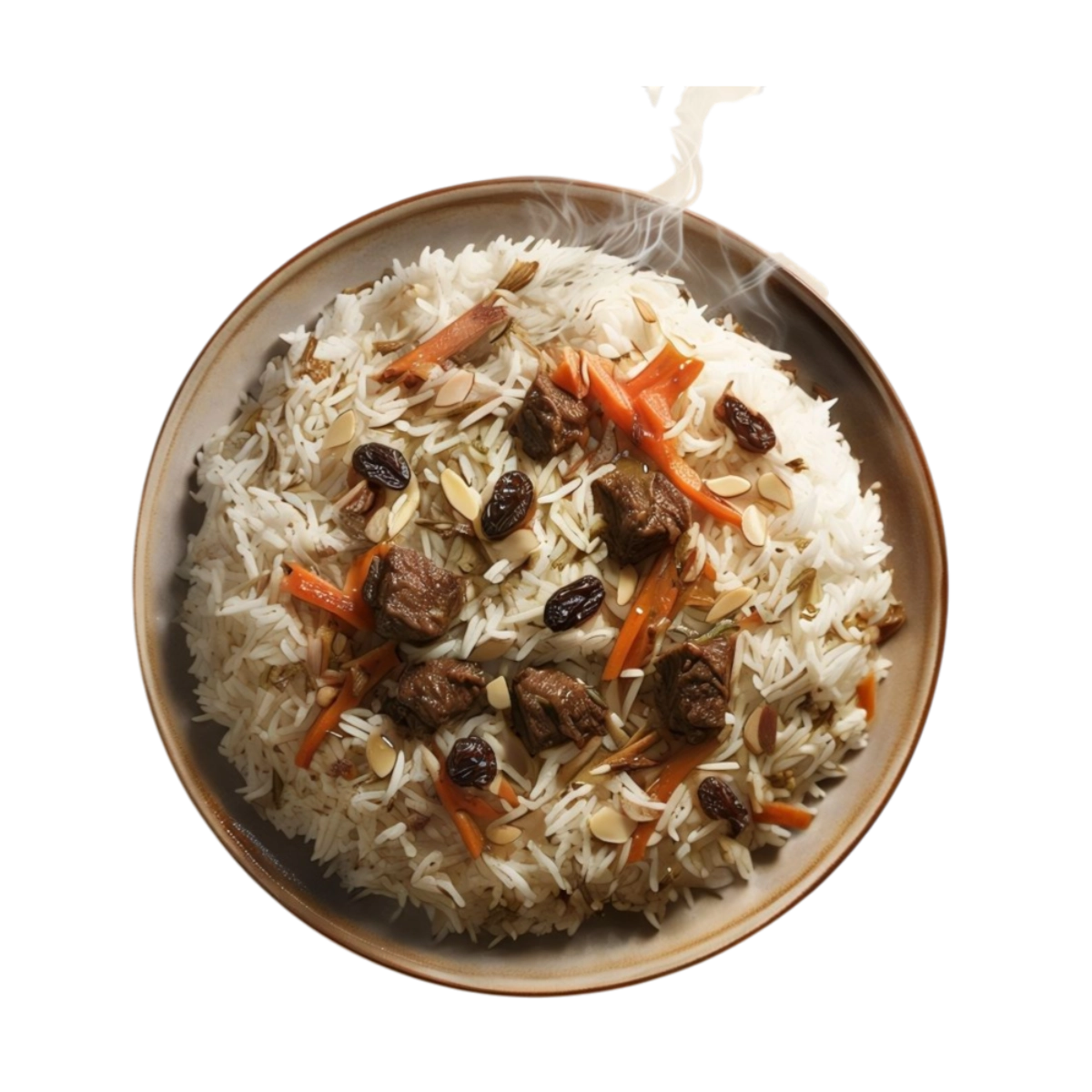 Kabuli palaw afgano con ternera, zanahorias, almendras y pasas en Kokcha Barcelona