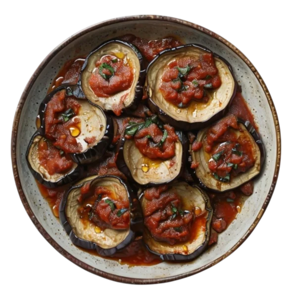 Berenjenas asadas con salsa de tomate en Kokcha Barcelona