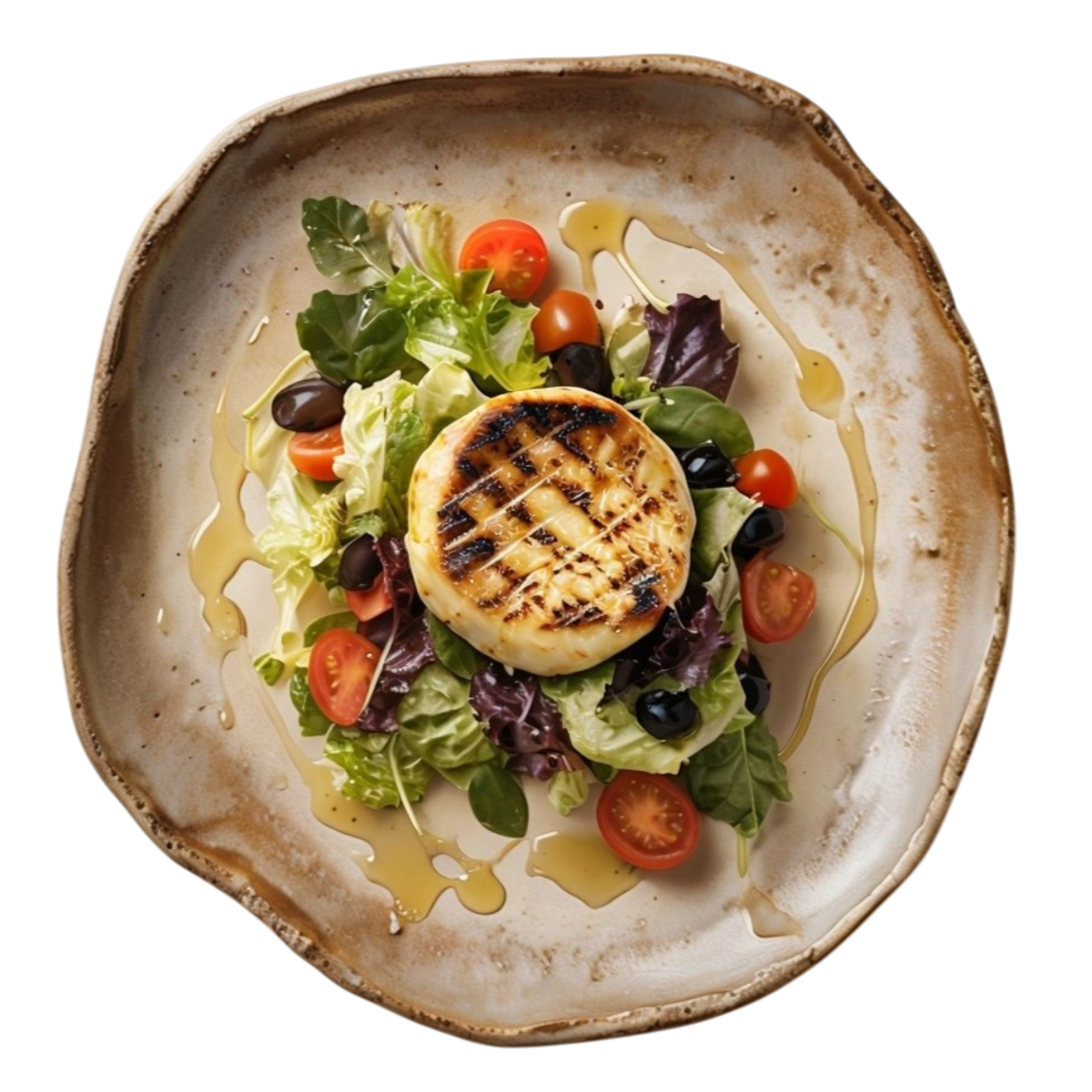 Ensalada con queso de cabra, tomates cherry y vinagreta de miel en Kokcha