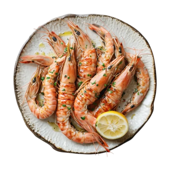 Gambas a la plancha con sal y limón en Kokcha restaurante Barcelona