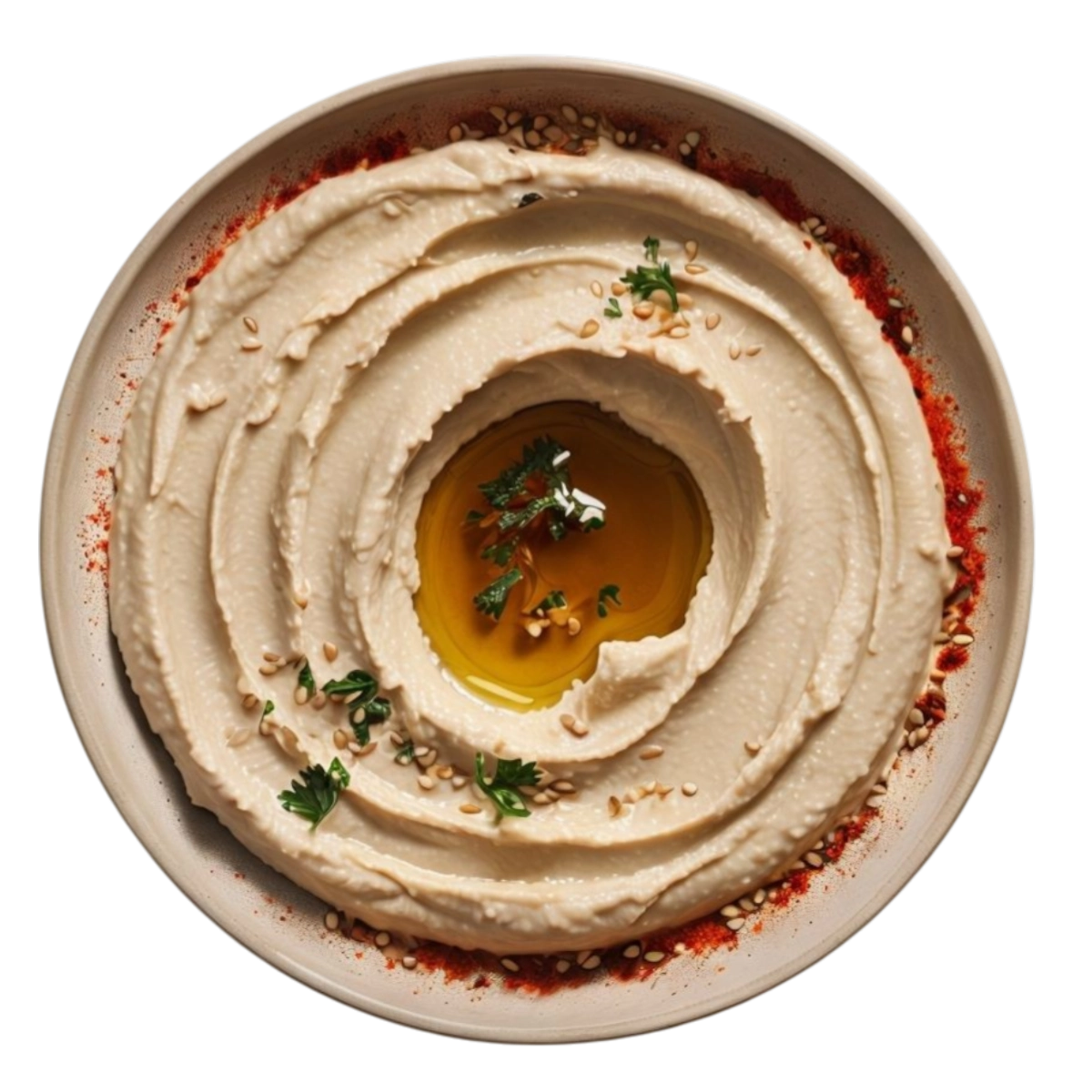 Hummus cremoso de garbanzos con tahini y aceite de oliva virgen extra en Kokcha