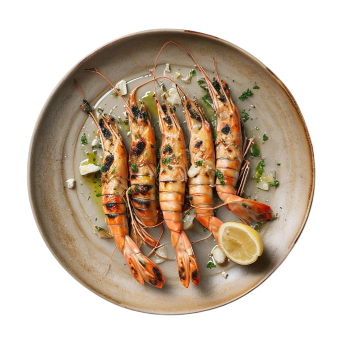 Langostinos frescos a la plancha con ajo y perejil en Kokcha Barcelona