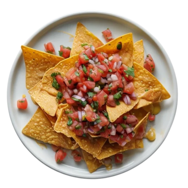Nachos con pico de gallo, queso fundido y jalapeños en Kokcha Barcelona