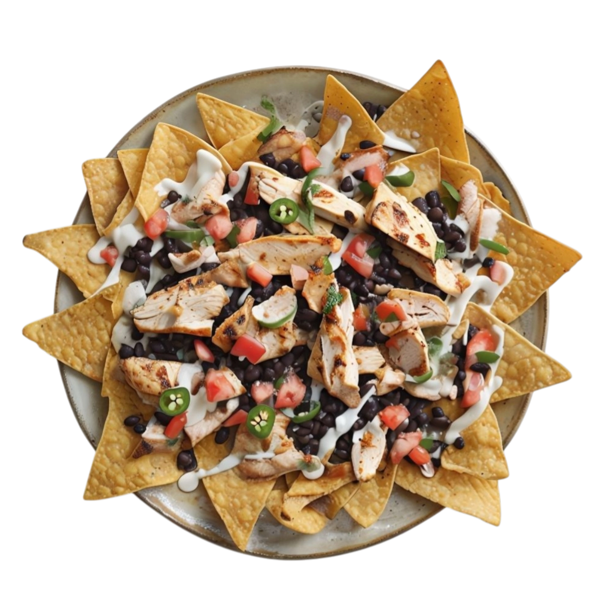 Nachos con pollo, queso fundido, frijoles y jalapeños en Kokcha Barcelona