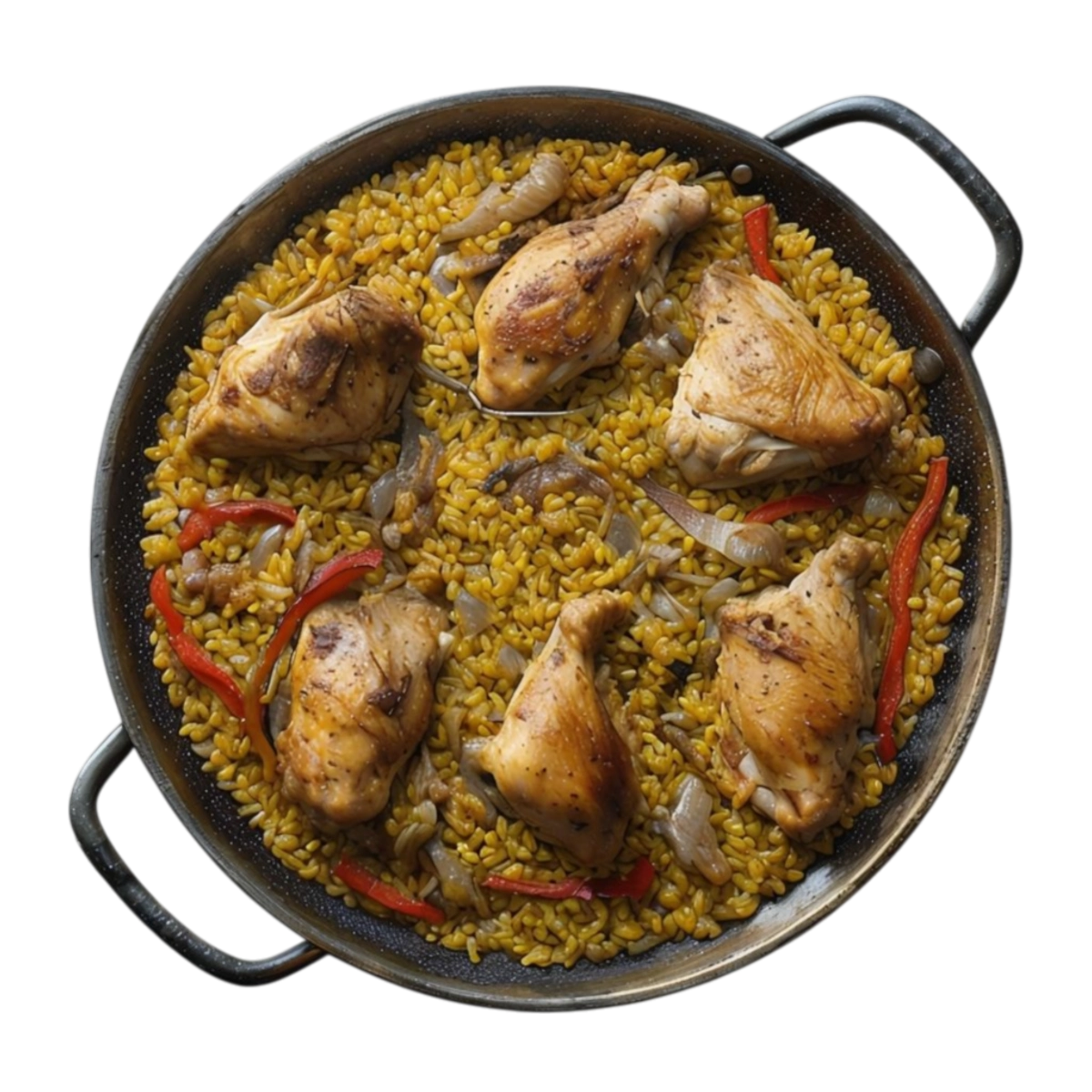 Paella de pollo con arroz bomba y sofrito de pimientos en Kokcha Barcelona