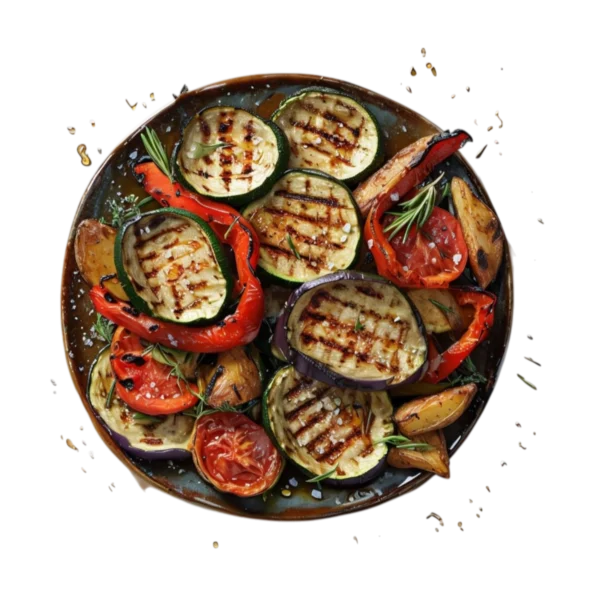 Parrillada de verduras a la brasa con pimientos, calabacín y berenjena en Kokcha