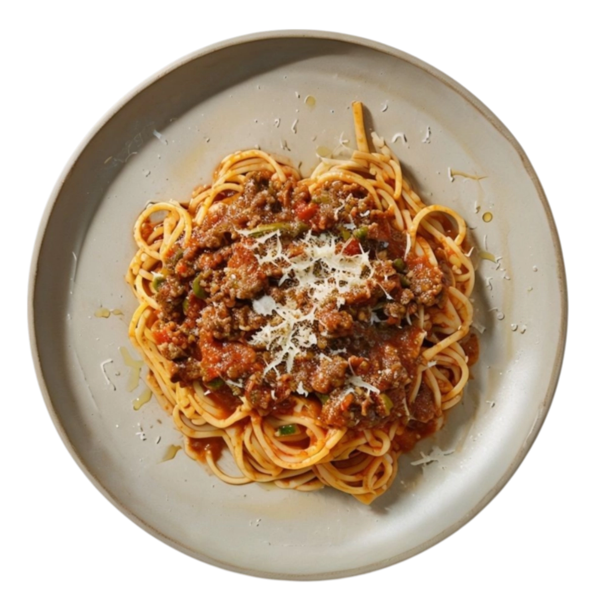 Espaguetis boloñesa con carne de ternera y queso rallado en Kokcha Barcelona