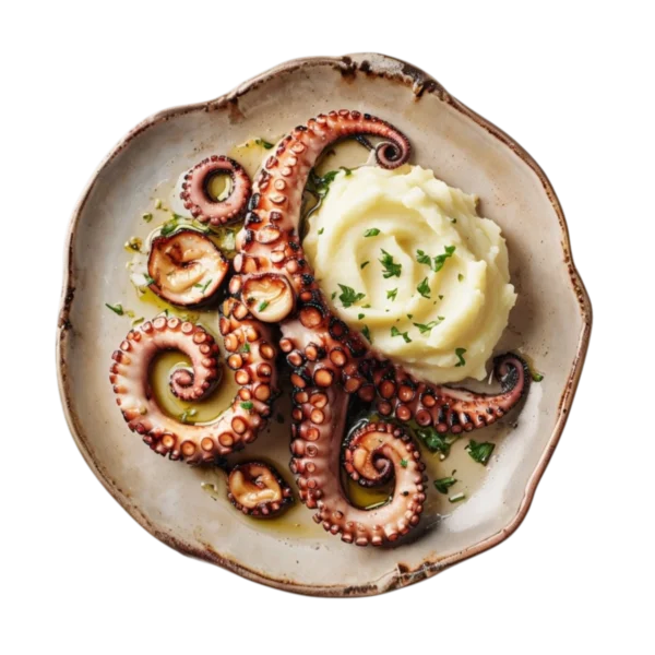 Pulpo al ajillo con puré de patata en Kokcha, junto a la Sagrada Familia