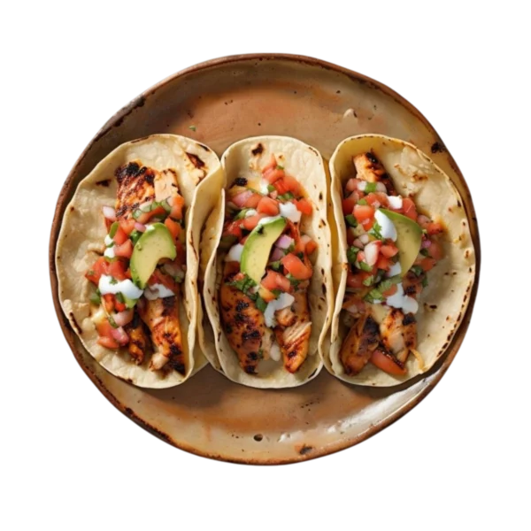 Taco de pollo a la parrilla con aguacate y pico de gallo en Kokcha Barcelona