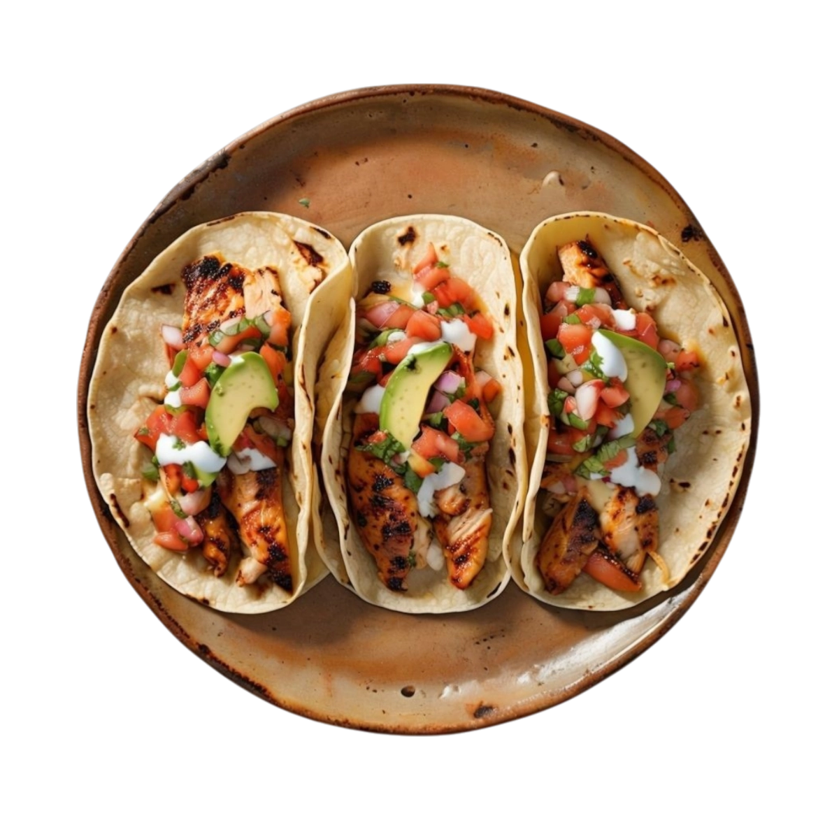 Taco de pollo a la parrilla con aguacate y pico de gallo en Kokcha Barcelona