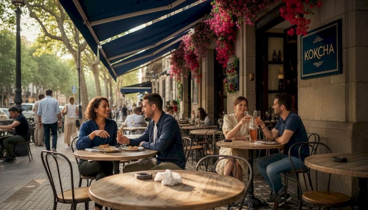 Outdoor diners on Barcelona restaurant terrace
