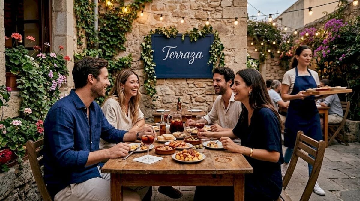 Outdoor Barcelona patio dinner with friends