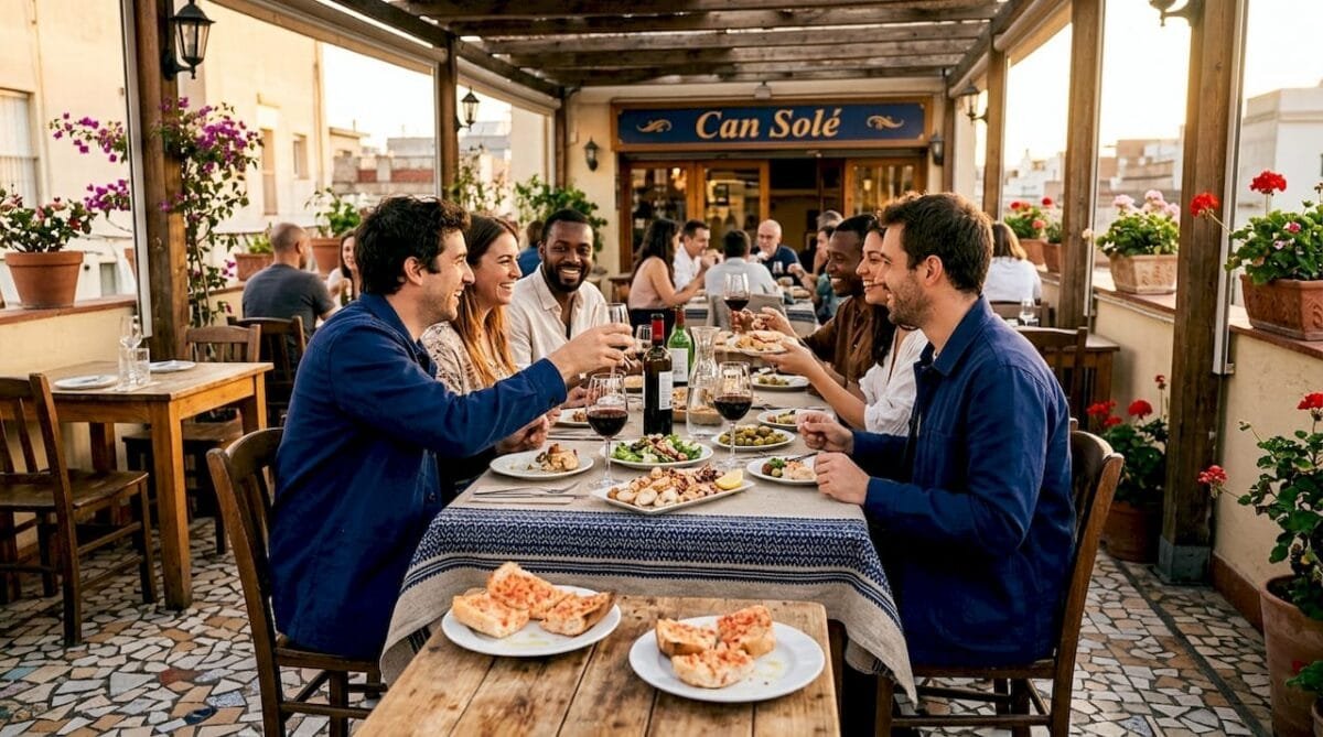 Lunch crowd in lively Barcelona bistro