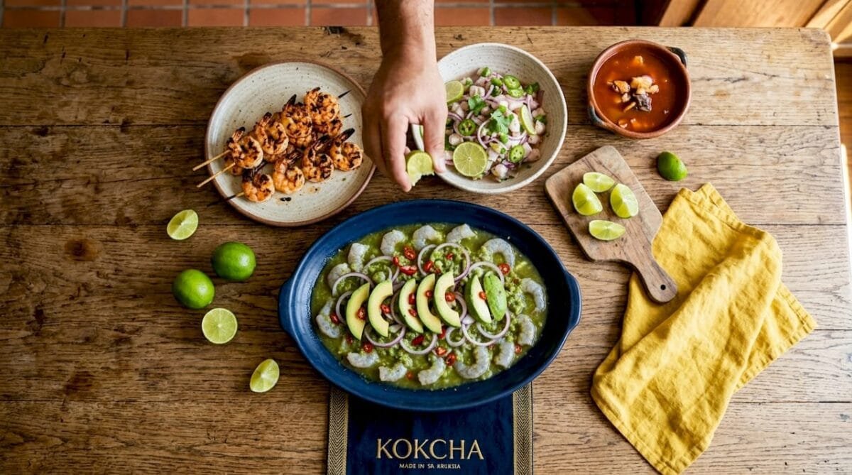 Colorful seafood platter with ceviche and aguachiles