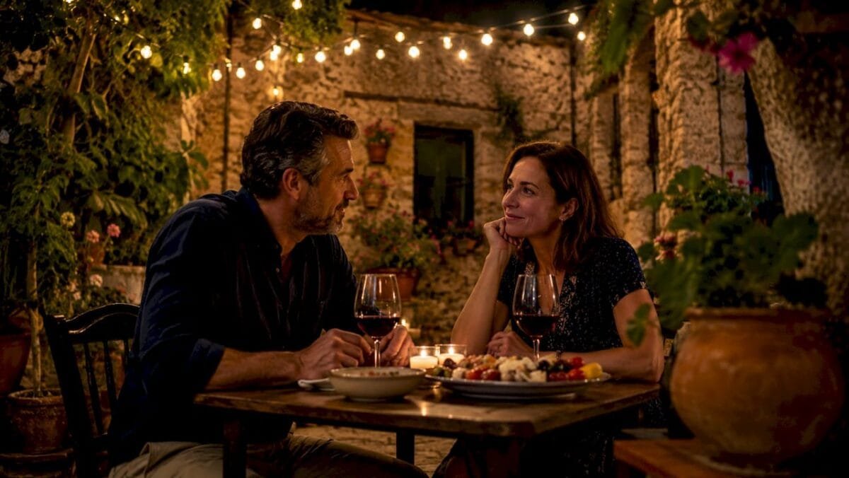 Couple enjoying romantic candlelit dinner