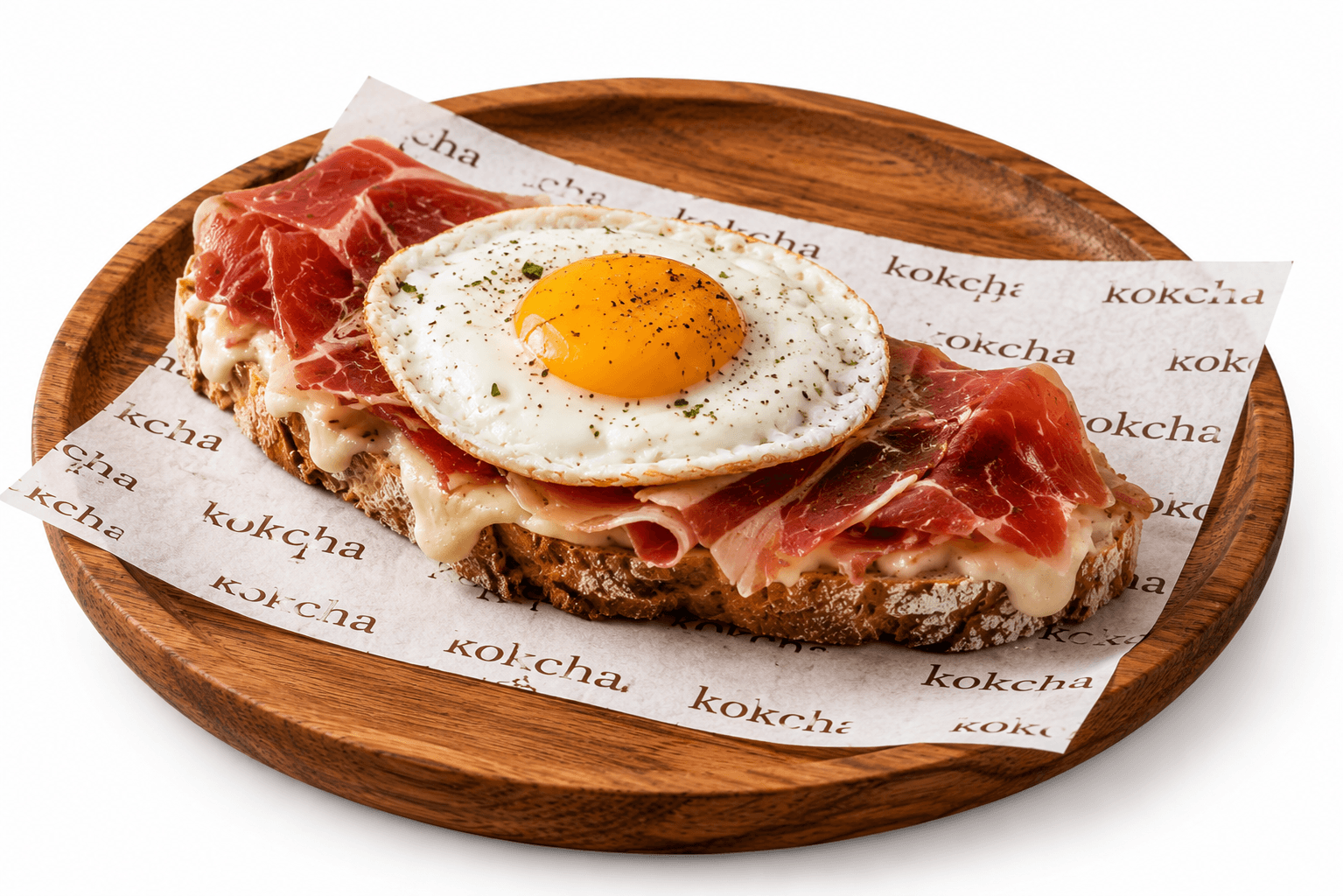 Tostada de jamón ibérico, huevo y queso cremoso en Kokcha Sagrada Familia