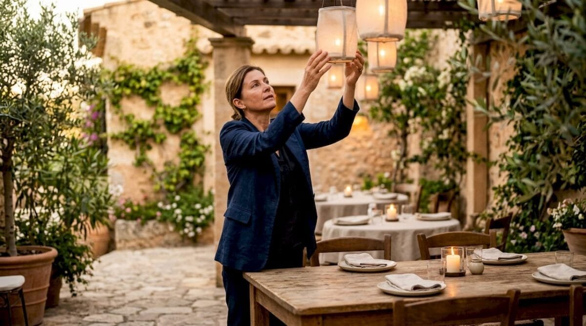Restaurant manager adjusting warm ambient lighting