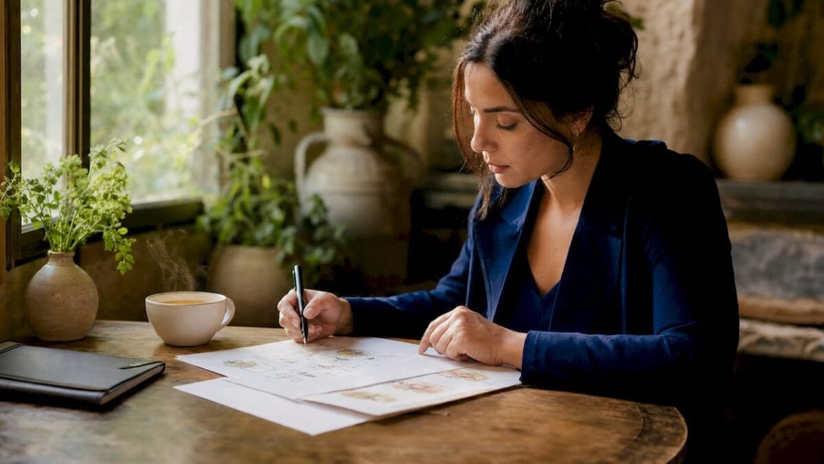 Restaurant manager reviewing menu drafts