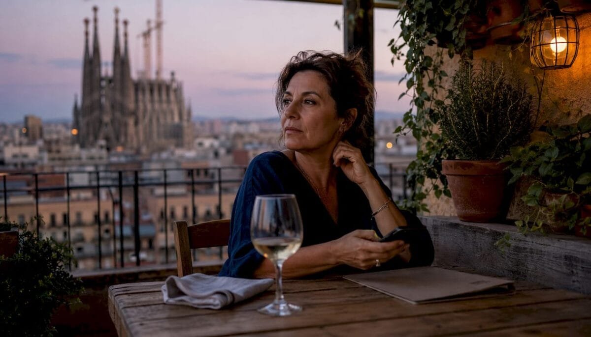 Woman booking restaurant near Sagrada Família