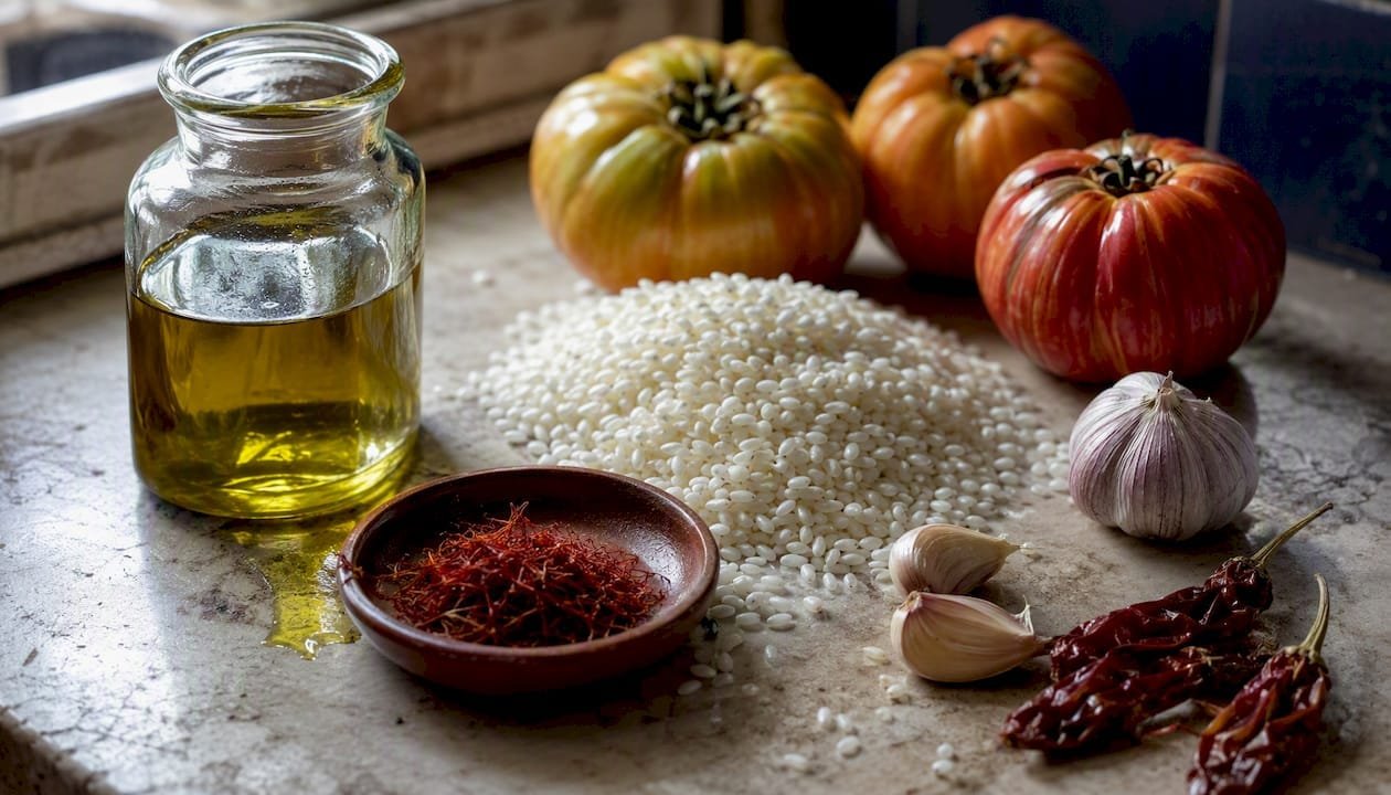 Local Mediterranean cooking ingredients close-up