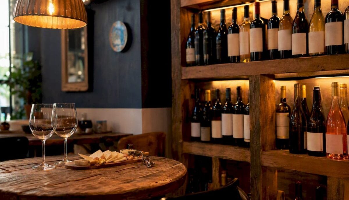 Bottles of Spanish wine in rustic cellar