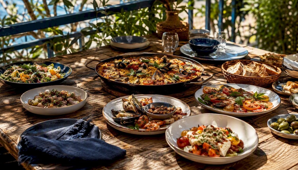 Shared plates of Mediterranean birthday dishes