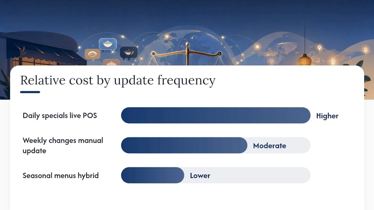 Diagram comparing menu update frequency and translation methods
