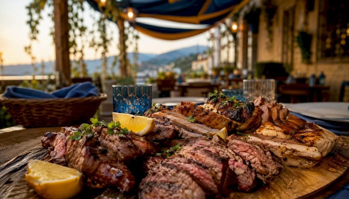 Platter of assorted grilled Mediterranean meats