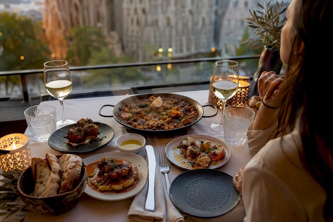 Romantic Mediterranean dinner setup on terrace