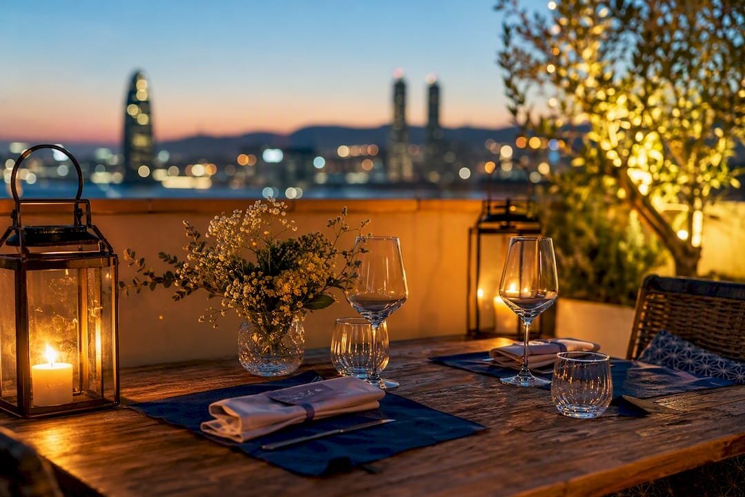 Reserved table at Mediterranean restaurant terrace
