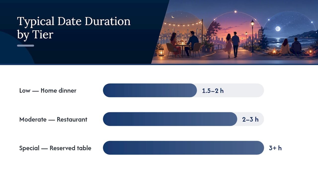 Date night budget tiers and typical durations