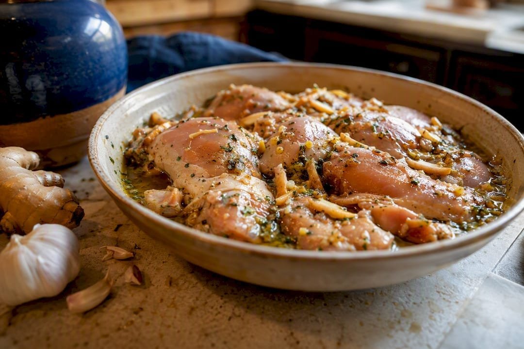 Raw fish soaking in citrus marinade