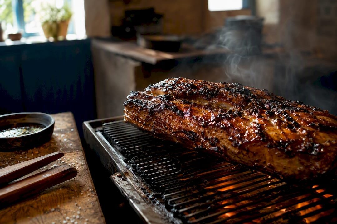 Caramelized glazed grilled meat close-up